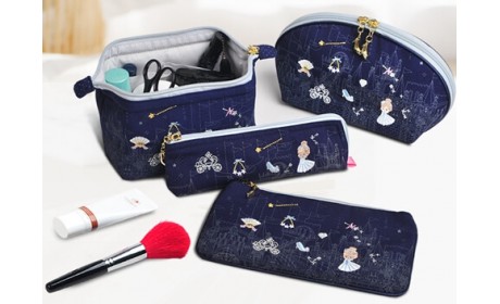Wholesale Portable Cinderella Embroidery Canvas Cosmetic Bag Makeup Set Storage bag