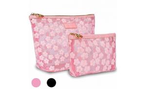 Travel Organizer Toiletry Makeup Bags, Pink Cute Mesh Cosmetic Bag