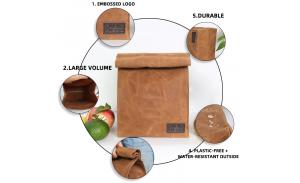 customized vintage men brown waterproof waxed canvas lunch bag for food