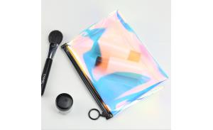 Custom Women Laser Hologram PVC Plastic Cosmetic Zipper Bag Transparent Holographic Makeup Ziplock Bag Toiletry Bag