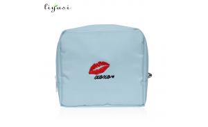 Fashion nylon mini lipstick cosmetic bag with embroidery logo for girls