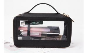 Transparent clear leather cosmetic bag fashion luxury leather  pvc cosmetic bag