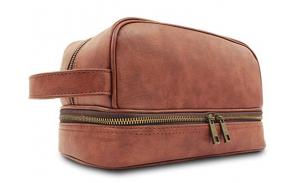 high quality vintage leather toiletry bags with exterior pocket genuine leather cosmetic bag wholesale