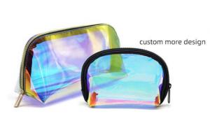 Custom private label logo laser rainbow hologram iridescent holographic transparent bag clear TPU PVC  makeup pouch cosmetic bag