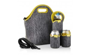 Insulated Neoprene Bottle Sleeve Lunch Tote Shoulder Bag Extra Large Travel Lunch Box Set Washable, Reusable, Stretchy